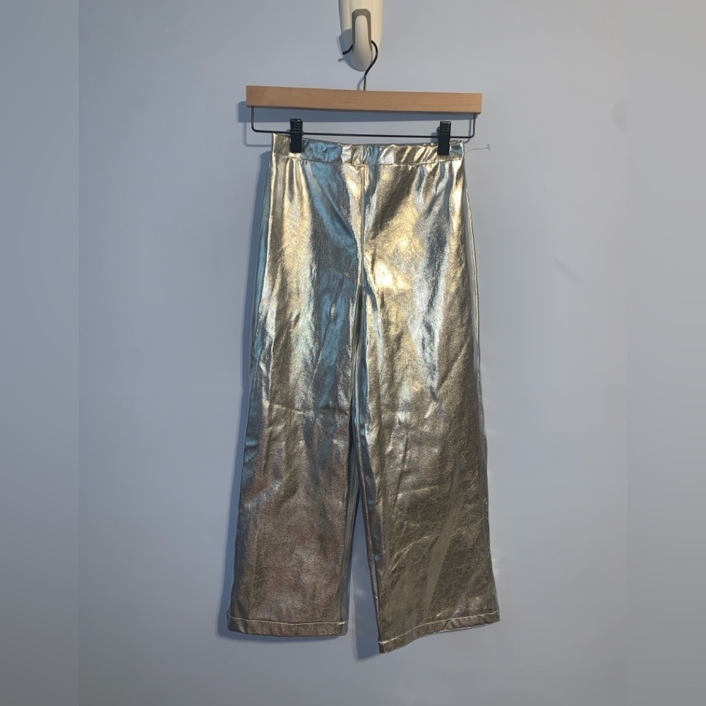 Girls wide leg Silver Metallic pull on Pants shiny space Y2K  11-12 years NWOT